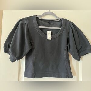 New! Aerie Charcoal Textured Knit Sweatshirt Oversized Sleeves Size XS